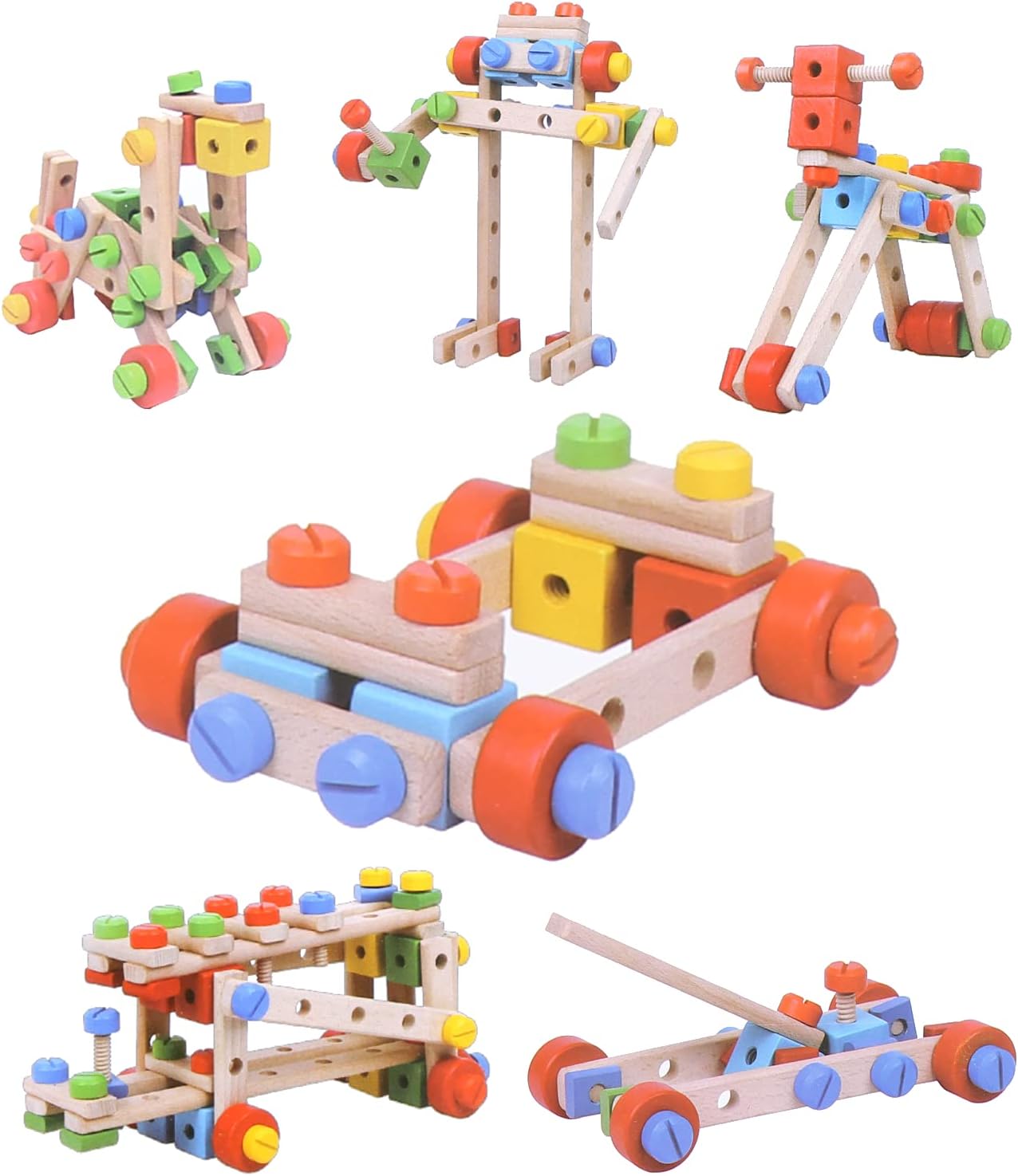Juguete de construcción de madera Boxiki Kids - Juego de construcción STEM para niños con 78 bloques de construcción - Juguete creativo de madera para motricidad fina - Divertido juguete de aprendizaje para niños y niñas de 4, 5, 6 y 7 años