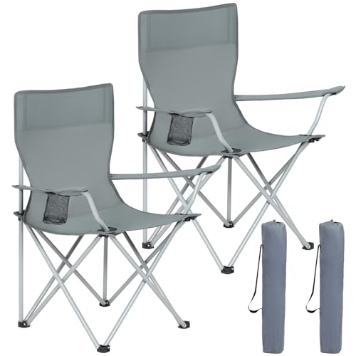 Silla plegable de camping AMHANCIBLE, juego de 2 piezas, silla de pesca, plegable con portavasos, silla plegable de camping con reposabrazos y bolsa de transporte, ligera, soporta hasta 120 kg.