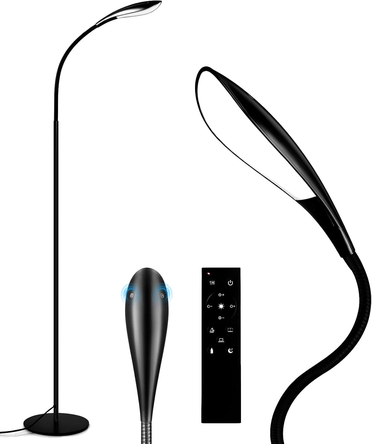 Lámpara de pie LED regulable OUTON de 12 W y 1080 lm, con mando a distancia, 4 temperaturas de color y control táctil, temporizador de 1 hora y función de memoria, ideal para leer, sala de estar, dormitorio y oficina.