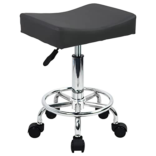 Taburete de oficina cuadrado WKWKER de piel sintética con reposapiés y altura ajustable, ideal para spa, salón de dibujo, estudio de tatuajes, oficina o cocina (gris)