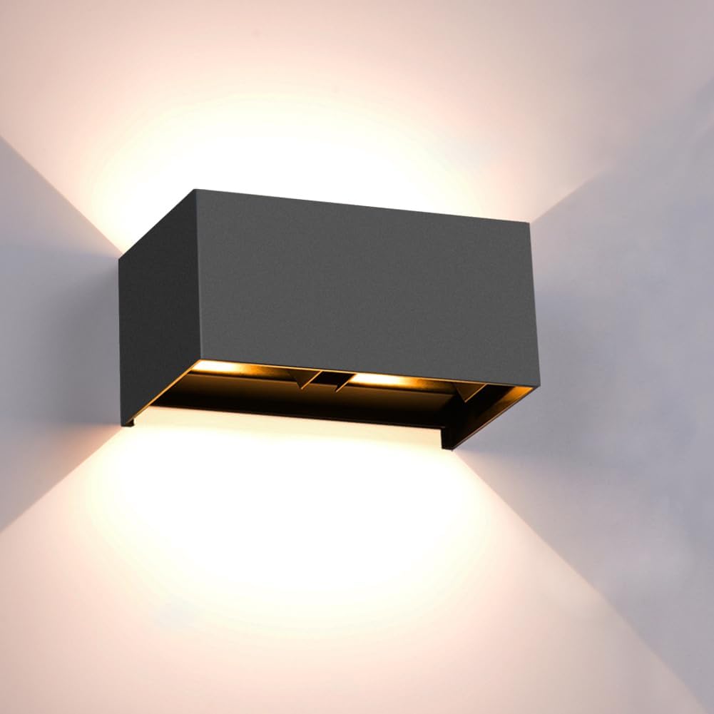 Aplique de pared LED para interior y exterior de 24 W, antracita, 3000 K, ángulo de haz ajustable, resistente al agua IP65, blanco cálido, ideal para balcón y salón.