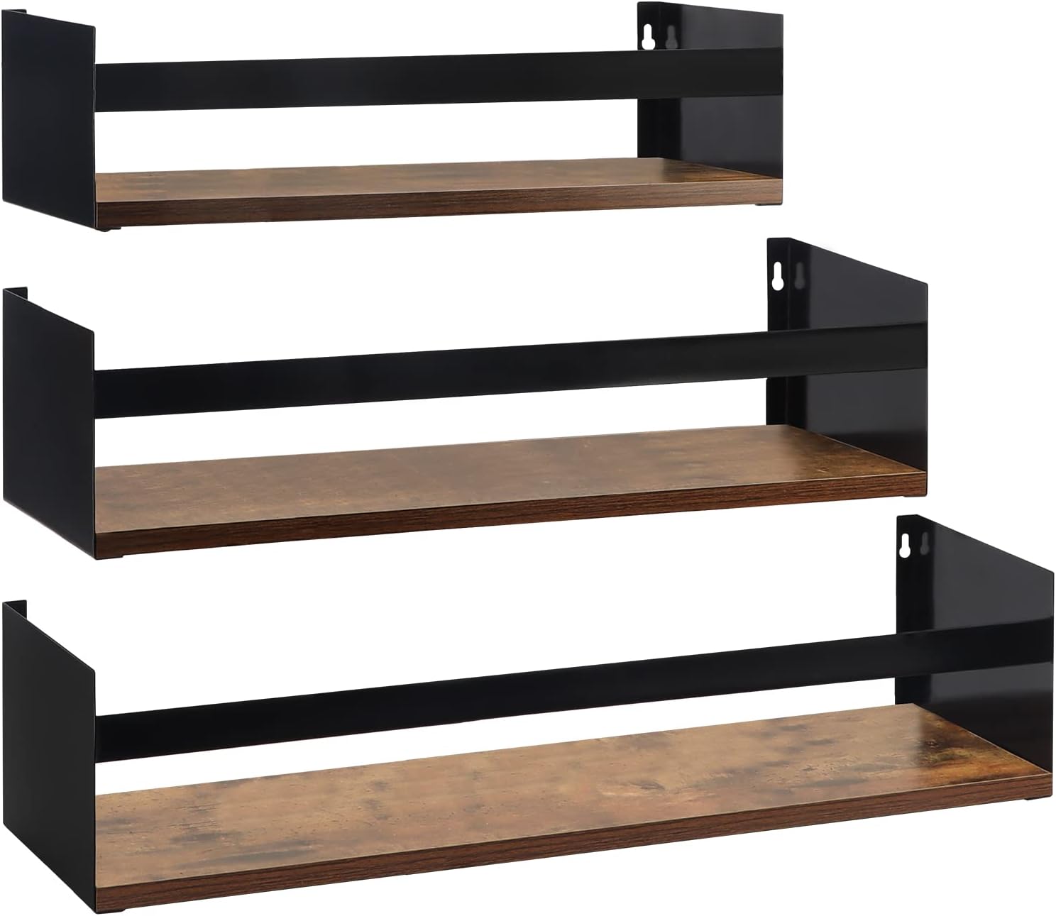 EYMPEU Conjunto de 3 Estanterías de Pared de Madera y Metal, Estantes Flotantes con Diseño Industrial para Decoración y Almacenamiento en Cocina, Baño y Salón