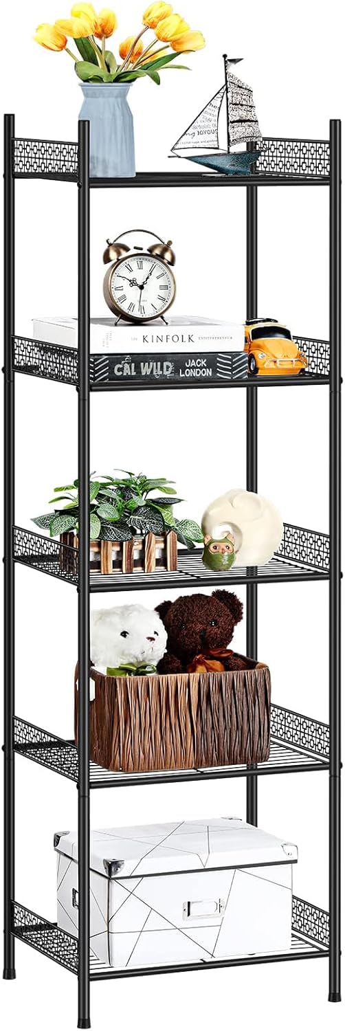 Shinoske Estantería de 5 Niveles, Estantería de Cocina Estante de baño Estantería Multiuso en Metal para Baño Salón Dormitorio Cocina Oficina, 41 x 32 x 145 cm, Negro