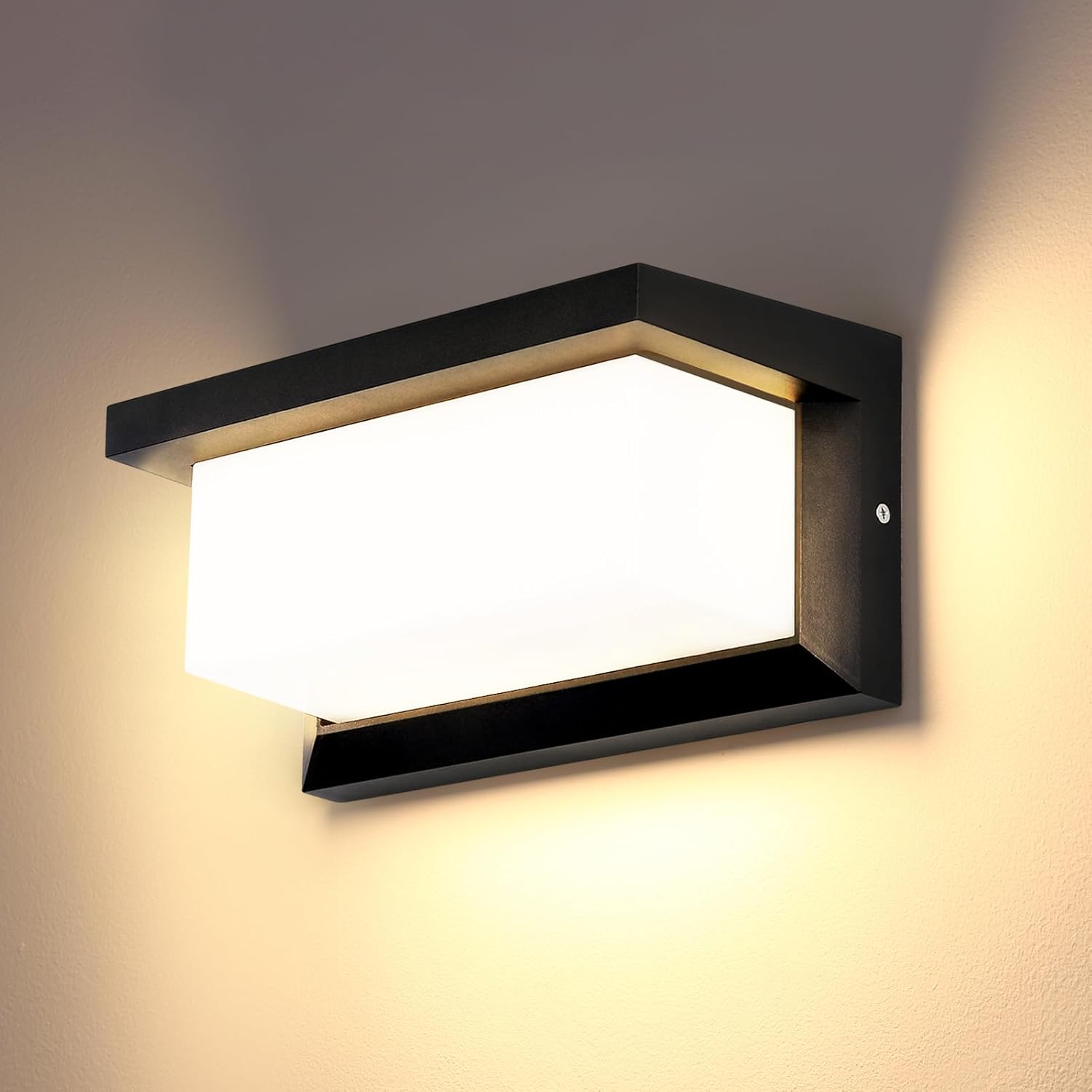 Aplique LED exterior Lightsjoy IP66 de 18 W, rectangular, de aluminio, para paredes, exteriores, porches y garajes. Blanco cálido.