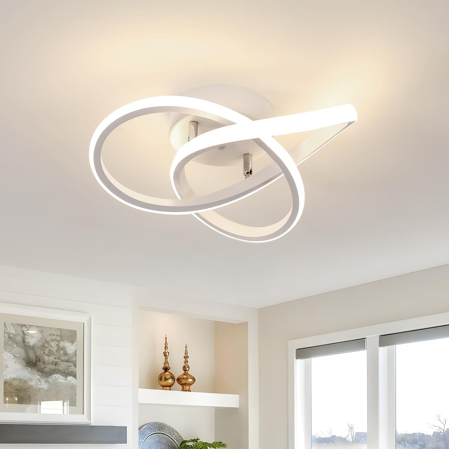 Lámpara de techo LED moderna y atractiva, 30 W, 3300 lm, diseño de pétalos, lámpara de techo LED acrílica blanca para dormitorio, cocina, sala de estar, oficina, balcón, luz natural de 4500 K.