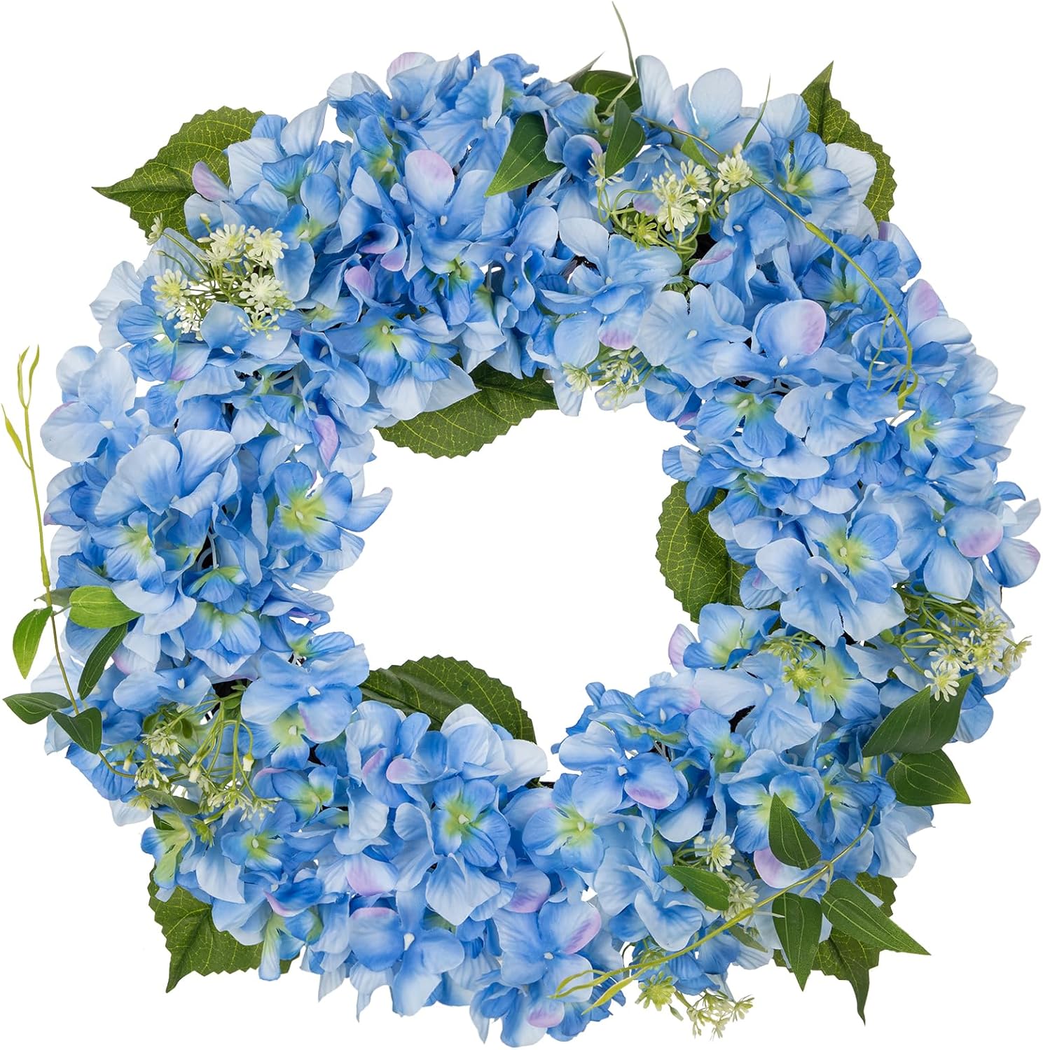 Corona de hortensias artificiales Hollyone de 51 cm para decoración otoñal, corona de flores falsas para puerta, decoración de hortensias de imitación beige, rojas y naranjas para puerta de entrada, abrigo, pared y decoración rústica.