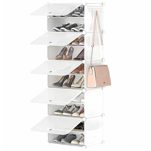 HOOBRO Zapatero Modular Con 5 Compartimentos, Mueble Con Puerta, Estantería de Plástico, Cajas DIY, Con Martillo, Para Entrada, Armario, Pasilo, Blanco EWT11SC01G1