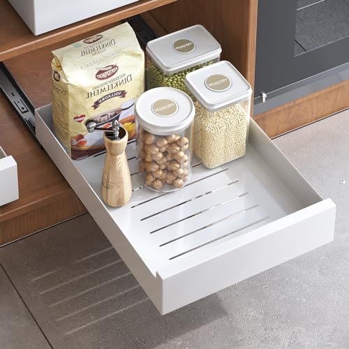 Cajón telescópico Kitstorack, estantes extensibles para armarios de cocina, organizador extraíble, blanco, 43 cm de profundidad x 30 cm de ancho x 8 cm de alto