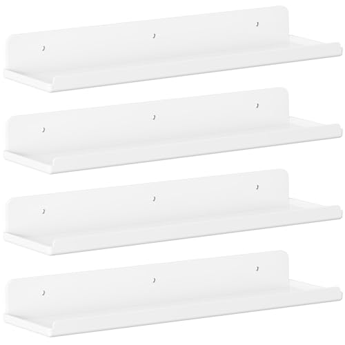 Lifewit Baldas Flotantes Plástico Decorative, 61cm Estantes de Resistente Acrílico para Foto/Maquillaje/Figura, Baño, Dormitorio, Salón, Oficina, Cocina 4 Pack, Blanco