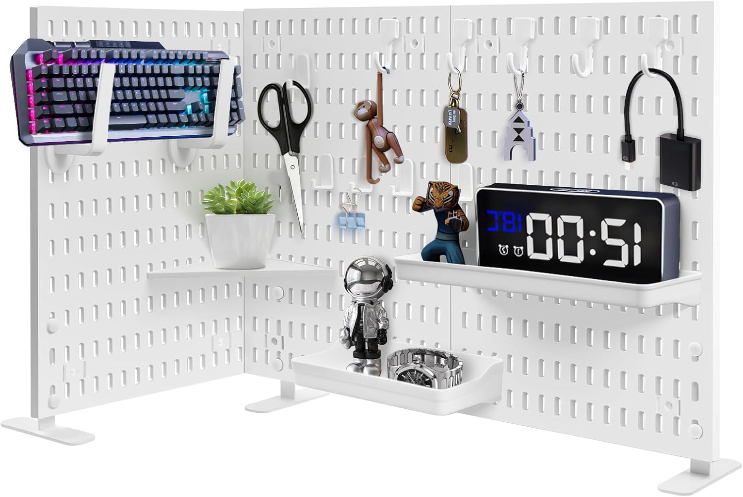 Conjunto combinado de paneles perforados Easyhomie para escritorio con 3 paneles (42x30cm) + 18 accesorios para organización y decoración, combinación libre y fácil instalación