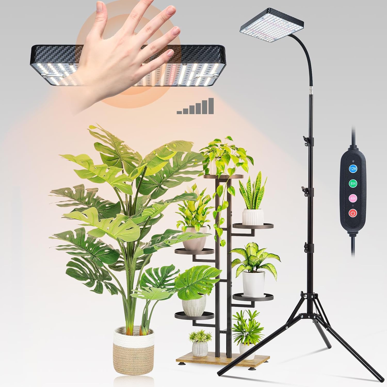 Lámpara para plantas FECiDA con soporte, espectro completo para plantas de interior, LED regulable de 2000 lúmenes y 25 vatios, para cultivo de plantas, función de conexión en cadena, temporizador de 4/8/12 horas.