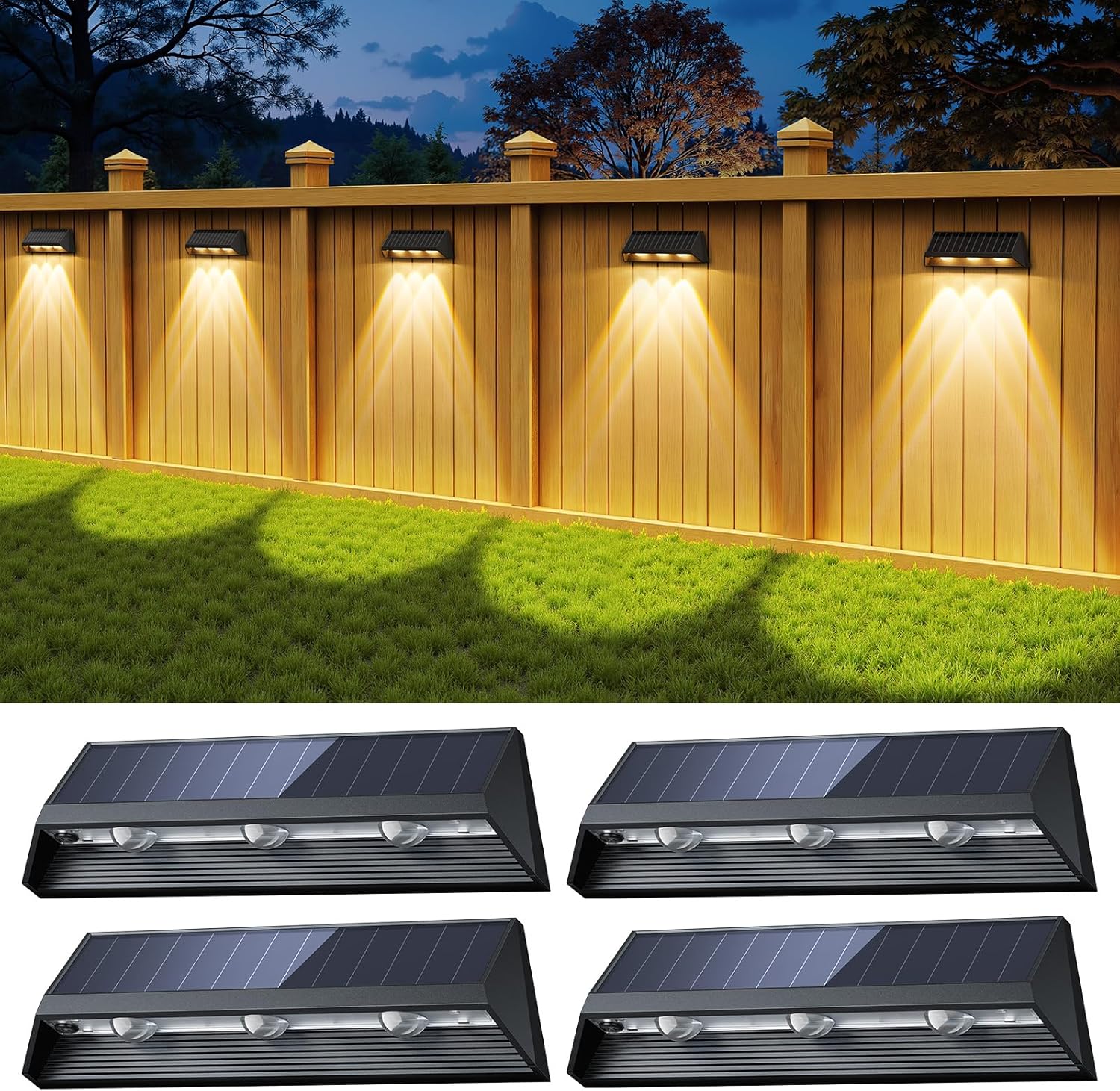 Luces solares para jardín exterior, 1500 mAh, 2 colores, IP65, impermeables, para vallas de jardín (4 unidades)