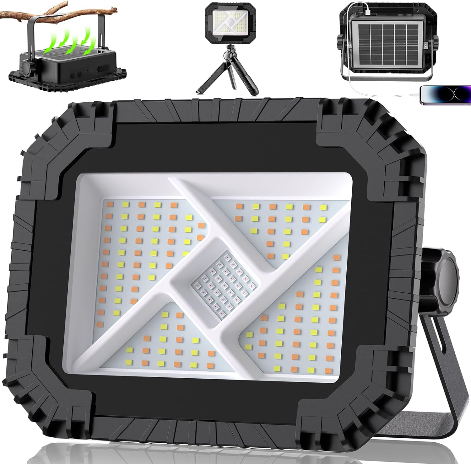 Foco LED recargable CLV de 200 W y 20 000 mAh, luz de trabajo LED portátil, 4 modos de luz, luz de construcción, batería, 2 niveles de brillo, lámpara de camping, lámpara solar recargable por USB, IP66, resistente al agua, para camping y emergencias.