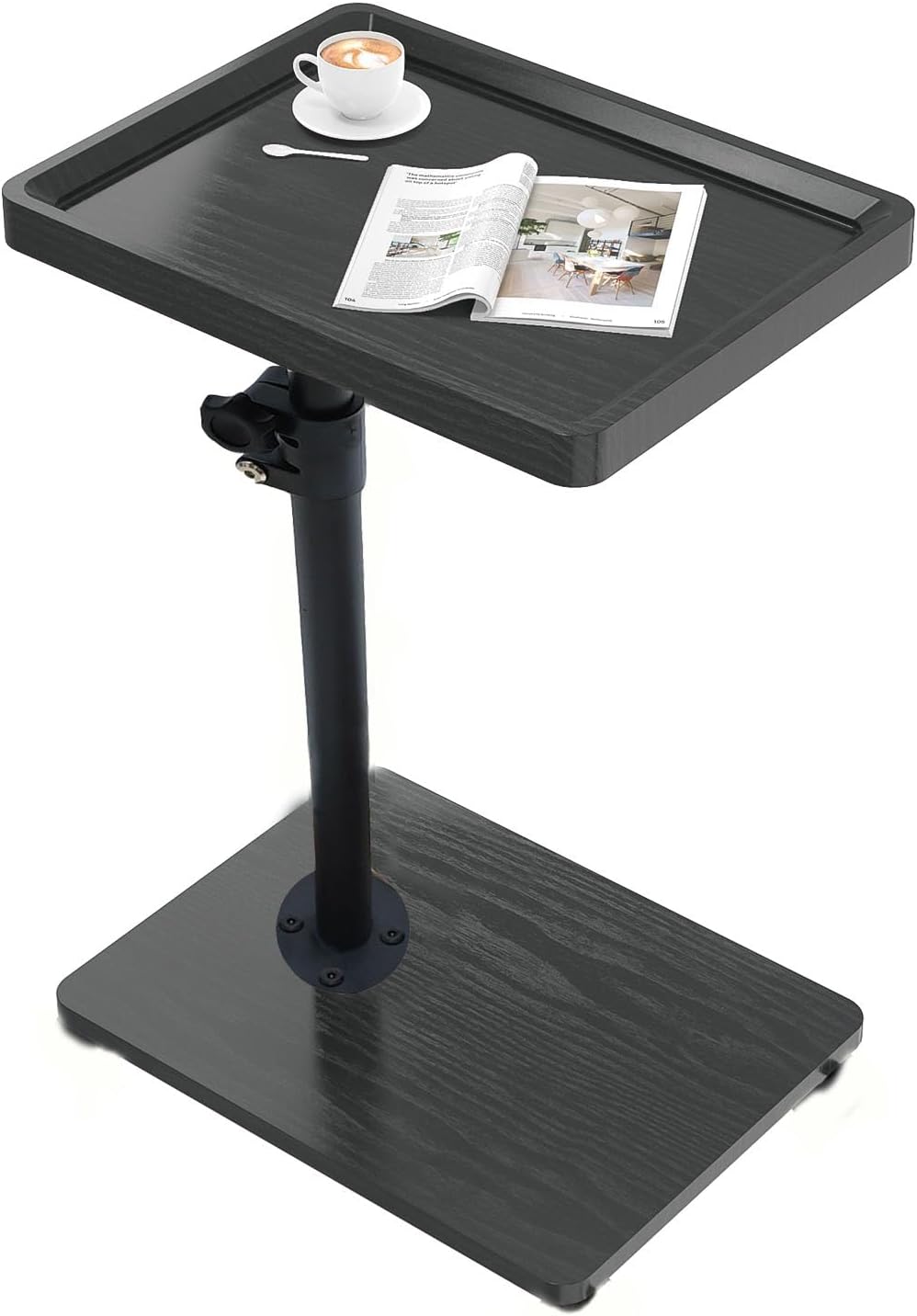 Mesa auxiliar de madera johgee con ruedas, altura regulable (49-82 cm), mesa auxiliar en forma de C, tablero giratorio 360°, 40 x 30 cm, mesas auxiliares para salón o sofá, de madera, color negro