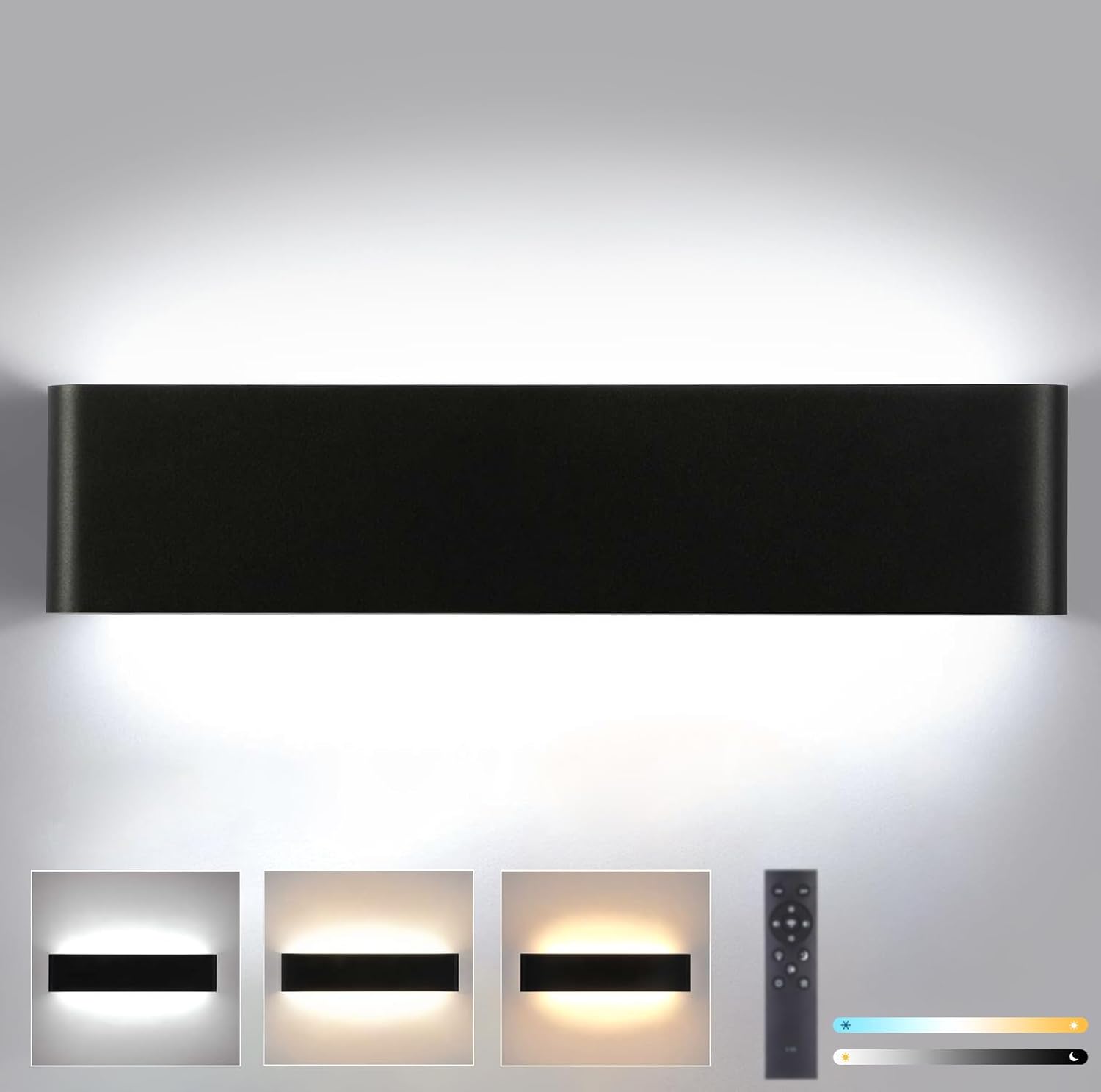 Aplique LED de pared para interior Lightsjoy de 28 W, regulable con mando a distancia, moderno de 40 cm, blanco, con iluminación vertical para escaleras, salón, dormitorio y pasillo (2700 K-6500 K)